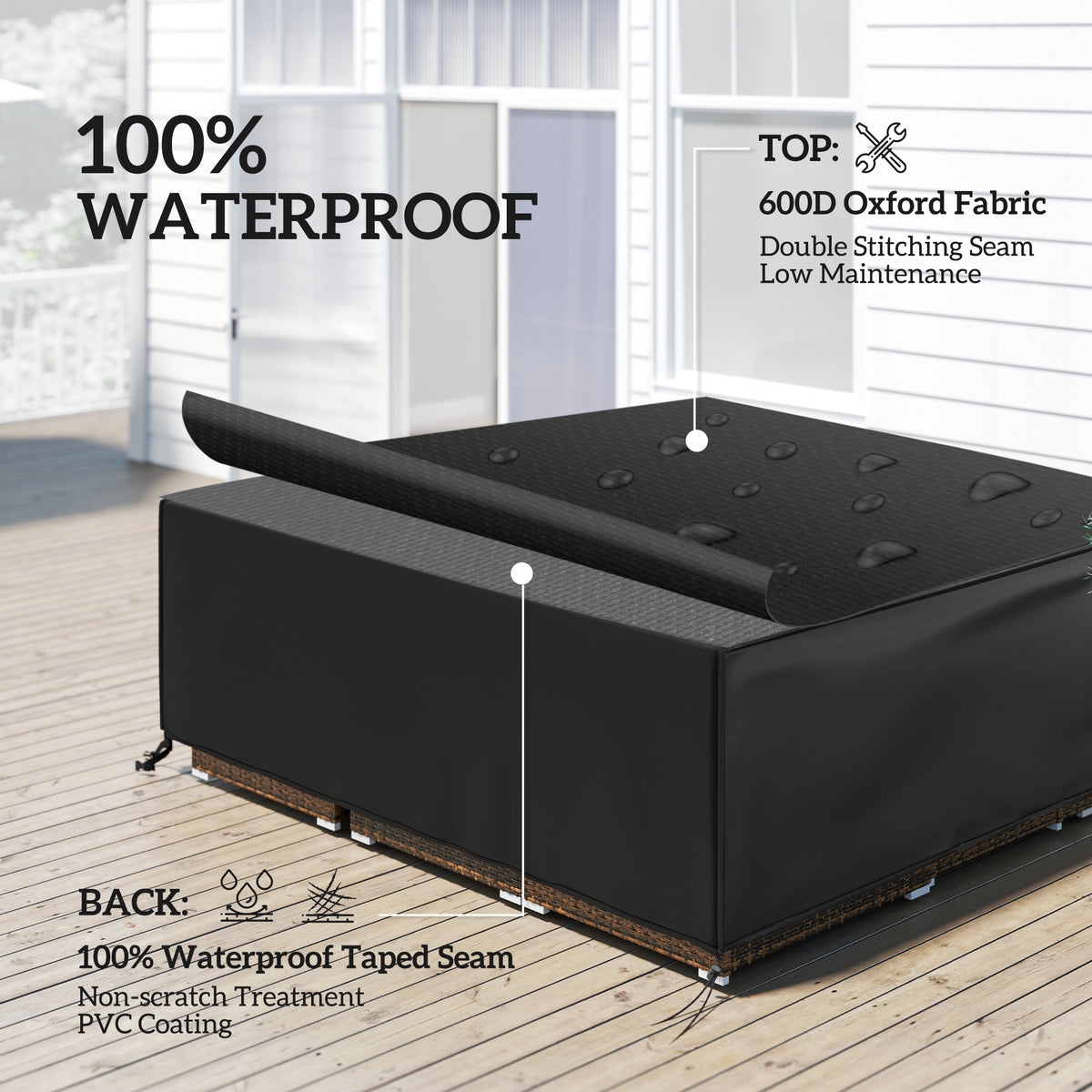 Outsunny Large Patio Garden Furniture Set Cover 600D Oxford Square Waterproof, 230 x 230 x 70 cm, Black