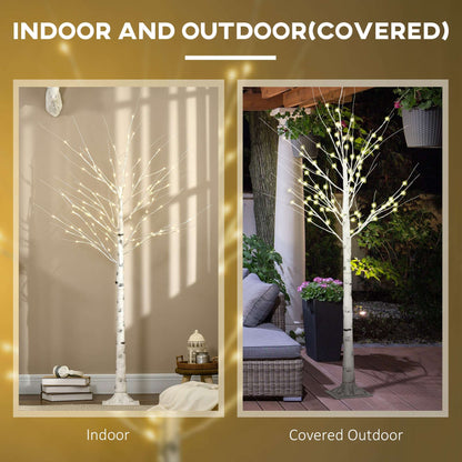 HOMCOM 6ft Artificial White Birch Tree Light with Warm White Pre-Lit LED Light for Indoor and Covered Outdoor Use