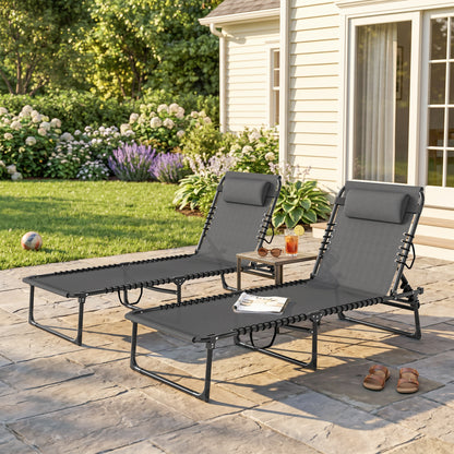 Outsunny Set of Two Folding Sun Loungers, with Four-Position Backs - Grey