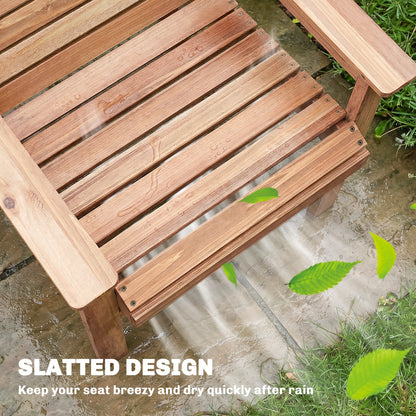 Outsunny Wooden Garden Dining Chair, Outdoor Chair Garden Armchair with Curved Seat and Wide Armrests, Natural Wood Finish