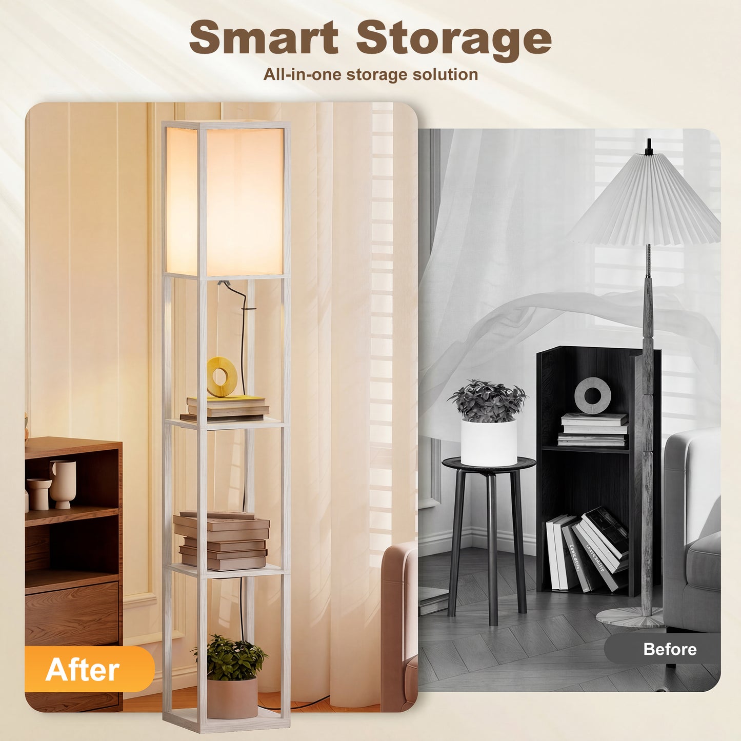 HOMCOM 3-Tier Floor Lamp with Shelves and Storage, Modern Corner Standing Lamp with Lampshade, Reading Light with Foot Switch for Living Room, Bedroom, Home Office, Bulb not Included, White
