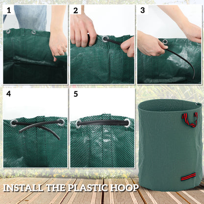 Outsunny Garden Waste Bags, 300L x 3 Heavy Duty Garden Bags, Foldable and Reusable Waste Sacks with Handles for Loading Leaf, Trash, Debris, Green