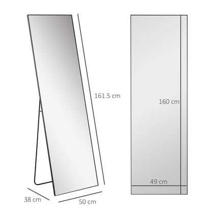 HOMCOM Full Length Mirror, Aluminium Alloy Framed Full Body Mirror with Tempered Glass, Standing or Wall Hanging, Black