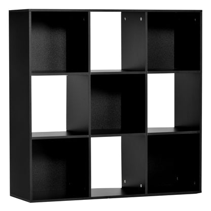 HOMCOM 3-tier 9 Cubes Storage Unit Particle Board Cupboard Bookcase Organiser Home Office Shelves, Black--ChewyGames-ChewyGames