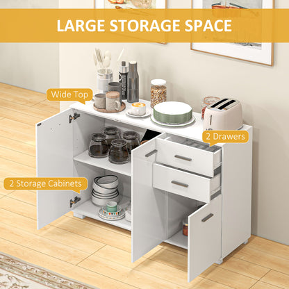 HOMCOM Sideboard, Modern Storage Cabinet with 2 Drawers, 3 Doors and Adjustable Shelves, Kitchen Cabinet, White