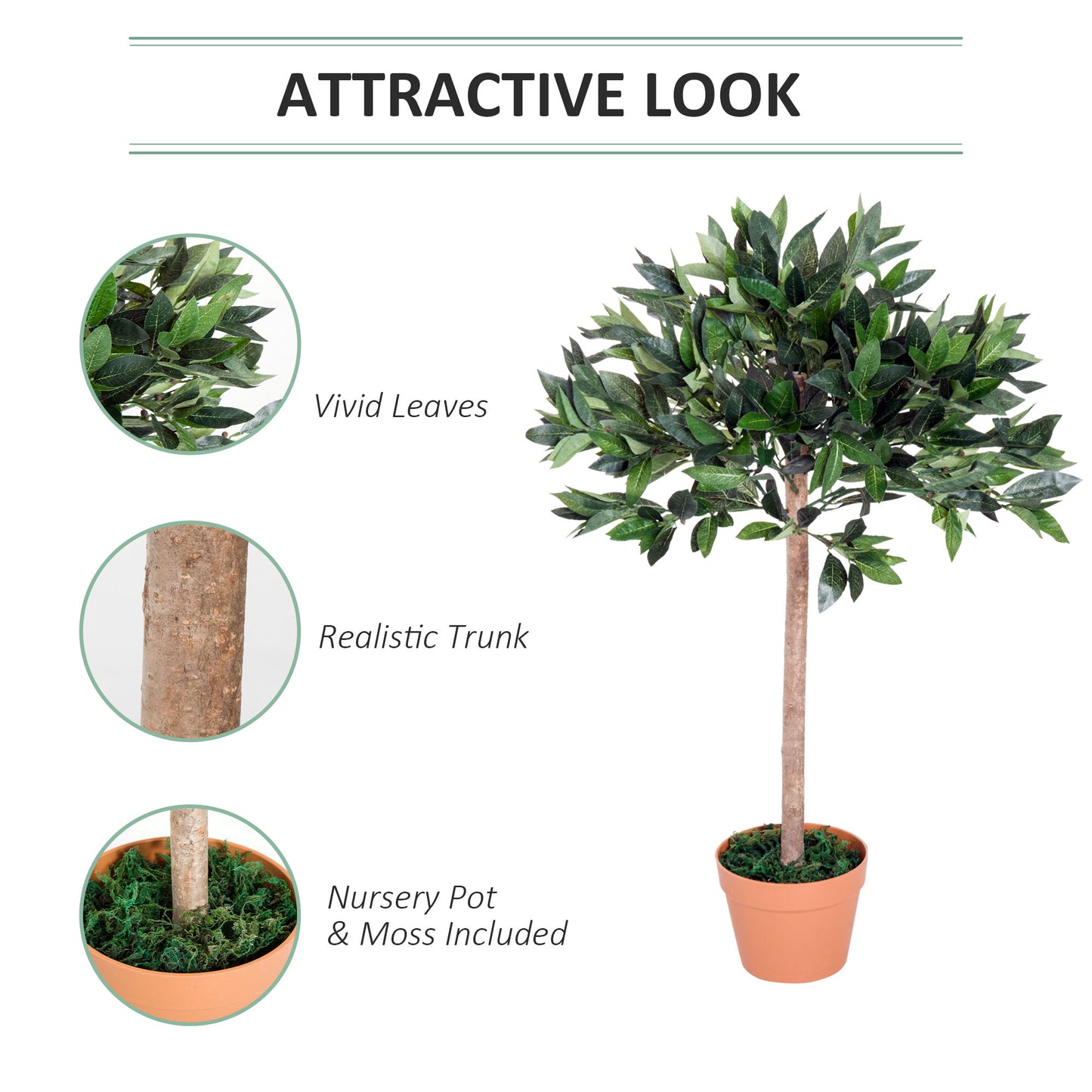 Outsunny 3ft Artificial Laurel Tree Indoor Plant Greenery for Home Office Potted in An Orange Pot Set of 2