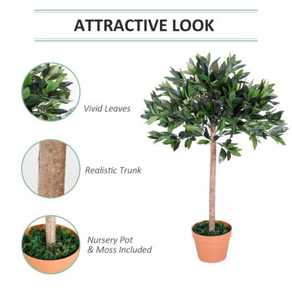 Outsunny 3ft Artificial Laurel Tree Indoor Plant Greenery for Home Office Potted in An Orange Pot Set of 2