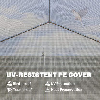 Outsunny 4 x 3(m) Walk-in Polytunnel Greenhouse, Zipped Roll Up Sidewalls, Mesh Door, 8 Mesh Windows, Tunnel Warm House Tent with PE Cover, Complimentary Plant Labels and Gloves, White