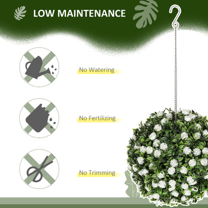 HOMCOM Set of 2 Decorative Artificial Plants, UV-protected Artificial Plant Topiary Rose Balls, Fake Plants for Home Indoor outdoor Decor, 28cm, White-Artificial Non-Flowering Plants-ChewyGames-ChewyGames