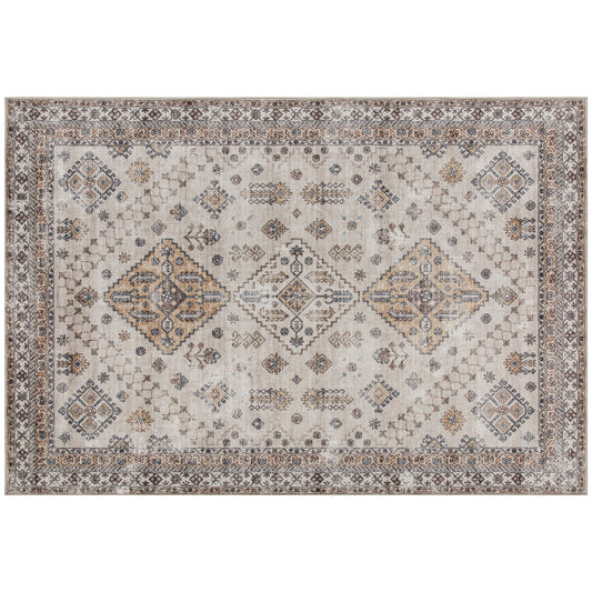 HOMCOM Vintage Area Rug, Non-Slip Washable Rug, Flannel Floor Carpet for Living Room, Bedroom, Dining Room, Home Office, 290 x 200 cm, Beige