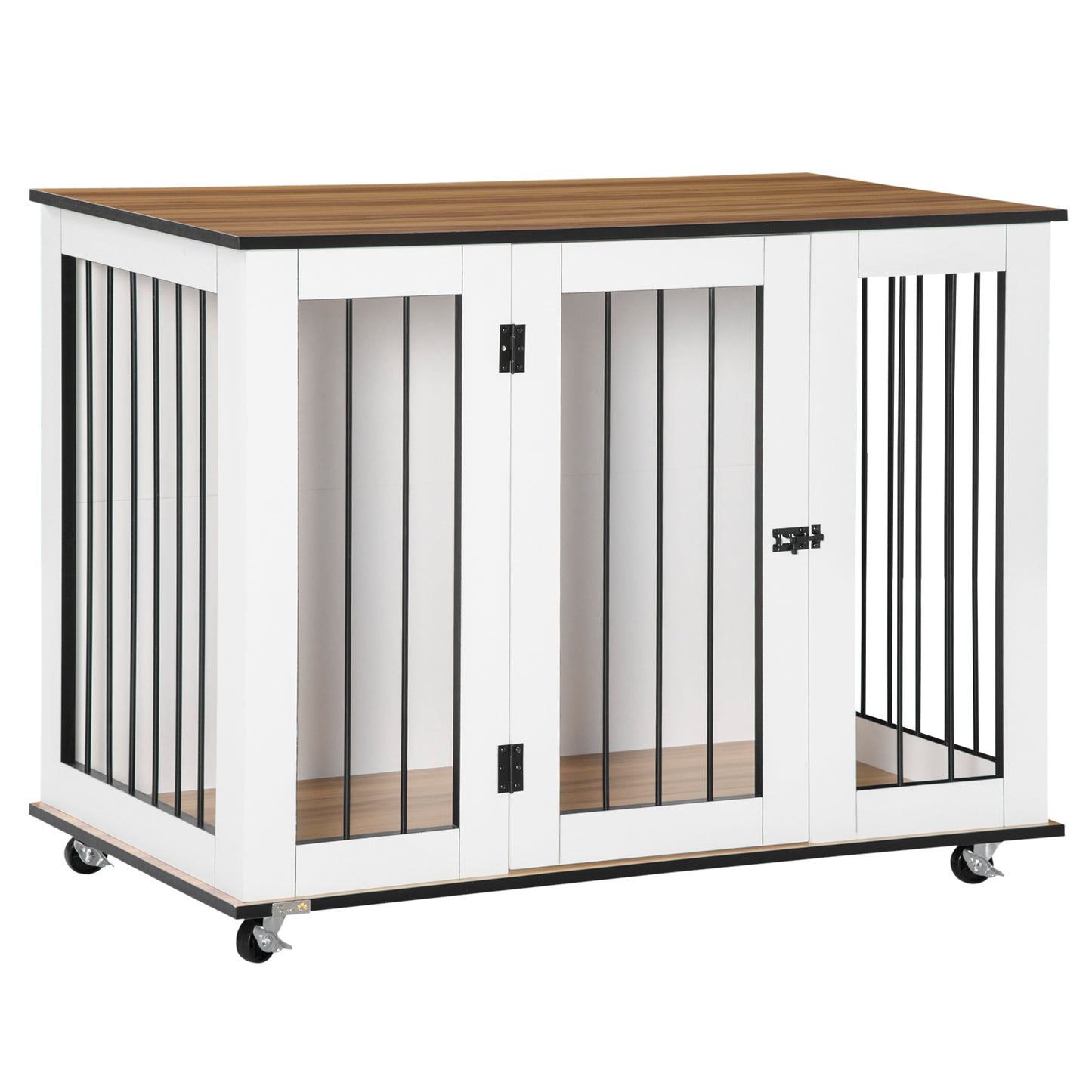 PawHut Dog Crate Furniture, Dog Cage End Table, with Wheels, for Large Dogs, 106 x 60 x 82 cm  - White