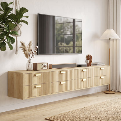 HOMCOM Modern Floating Nightstands Set of 2, Wall Mounted Bedside Tables with 2 Drawers, Oak