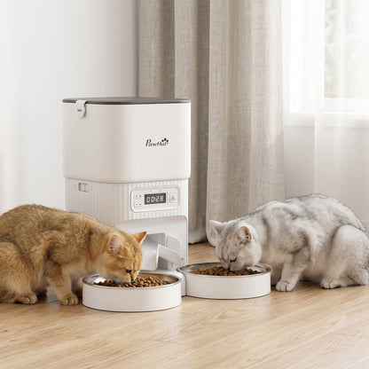 PawHut Automatic Cat Feeder Timed Portion Control Pet Food Dispenser with 2 Stainless Steel Bowls