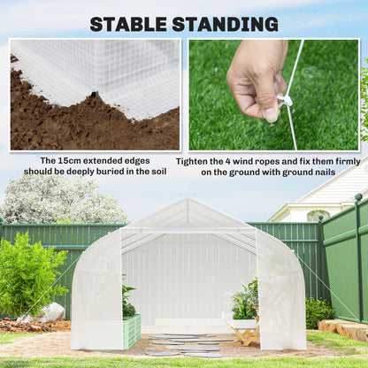 Outsunny 3.5 x 3 x 2m, Walk-In Polytunnel Greenhouse Warm House Garden Tunnel Shelter Plant Shed, White