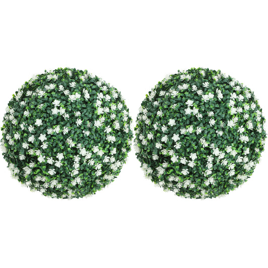 HOMCOM Set of Two Artificial Boxwood Balls Plants - White