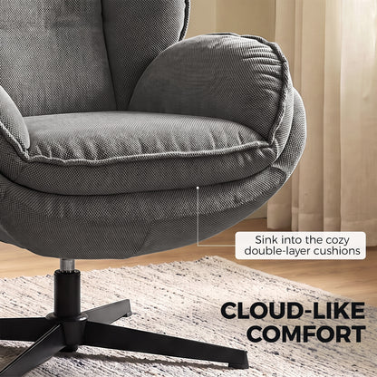 HOMCOM Armchair with Adjustable Footstool, 360° Swivel Chenille Cloud Accent Chair with Thick Cushion, Steel Base, Grey