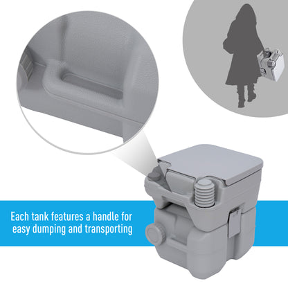 Outsunny Portable Camping Toilet, 20L Flushable Porta Potty Portaloo with 2 Detachable Tanks, Flush and Double Seal Valve for Outdoor Camping Hiking Travel Caravan