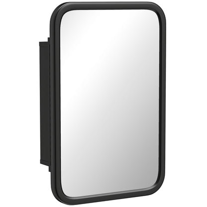 HOMCOM Bathroom Wall Cabinet with Tempered Mirror Metal Bathroom Mirror Cabinet with 3 Shelves Black