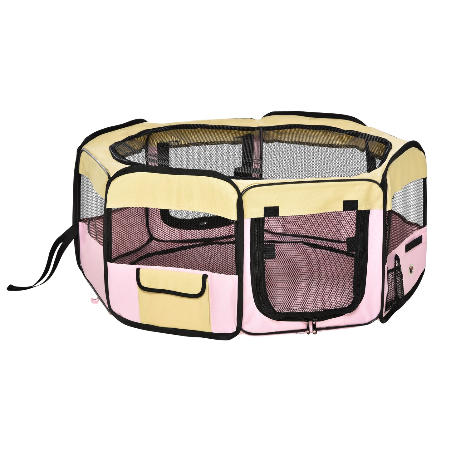 PawHut Fabric Pet Whelping Box Dog Cat Puppy Playpen Rabbit Guinea Pig Play Pen in Pink With Carry Bag Small Dia 90 x 41Hcm--ChewyGames-ChewyGames