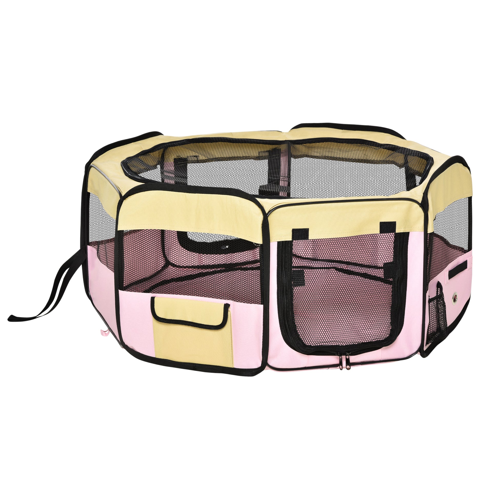 PawHut Fabric Pet Whelping Box Dog Cat Puppy Playpen Rabbit Guinea Pig Play Pen in Pink With Carry Bag Small Dia 90 x 41Hcm--ChewyGames-ChewyGames