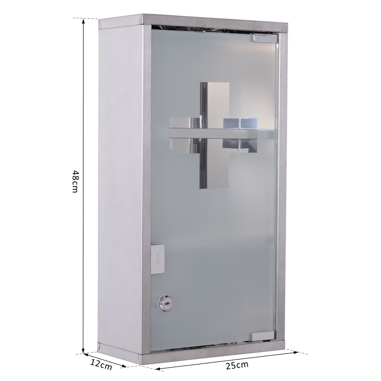 HOMCOM Stainless Steel wall mounted Medicine Cabinet with 2 Shelves + Security Glass Door Lockable 48 cm(H)-Medicine Cabinets-ChewyGames-ChewyGames
