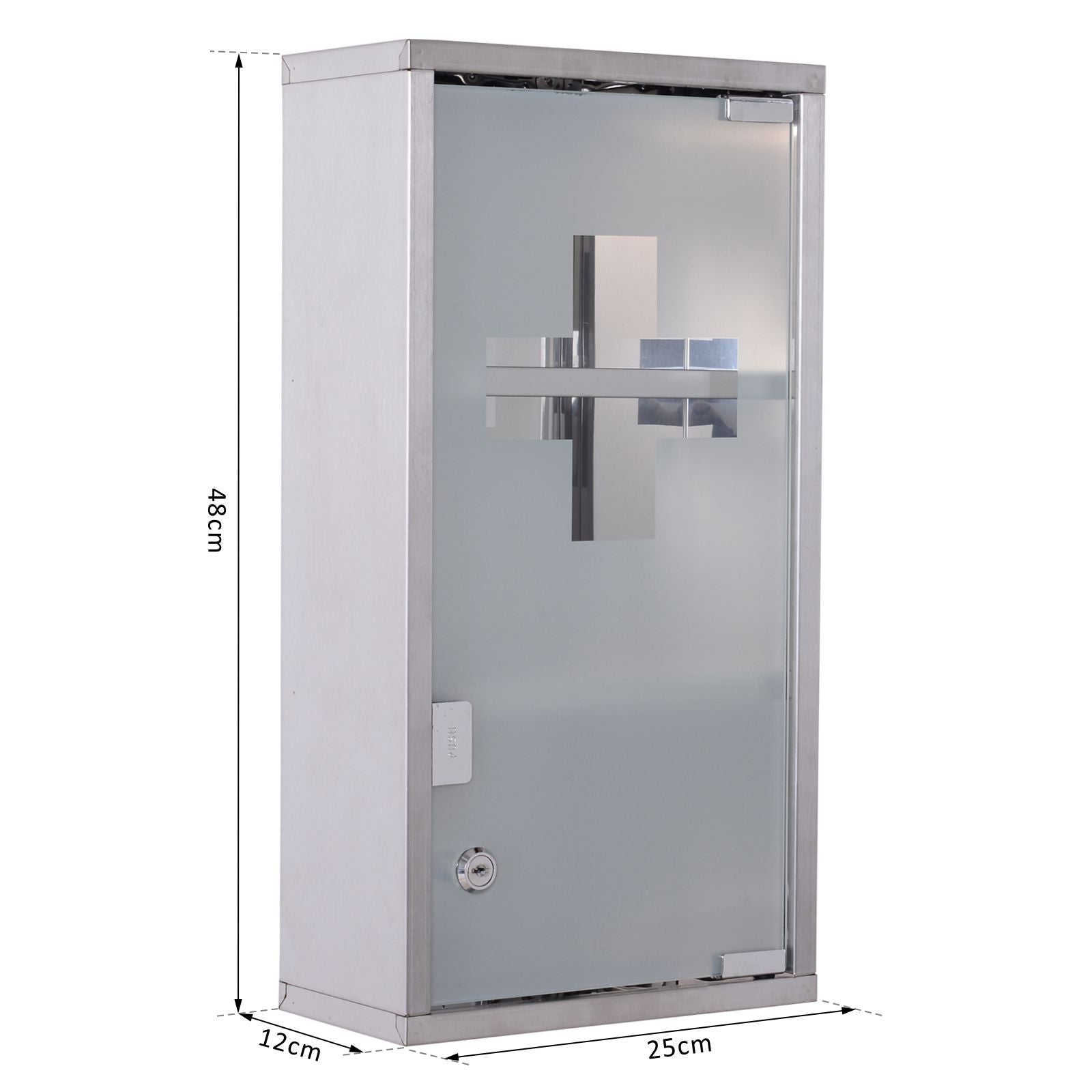 HOMCOM Stainless Steel wall mounted Medicine Cabinet with 2 Shelves + Security Glass Door Lockable 48 cm(H)-Medicine Cabinets-ChewyGames-ChewyGames