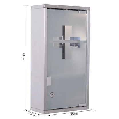 HOMCOM Stainless Steel wall mounted Medicine Cabinet with 2 Shelves + Security Glass Door Lockable 48 cm(H)-Medicine Cabinets-ChewyGames-ChewyGames