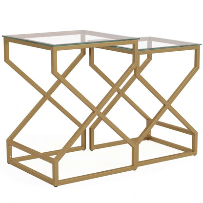 HOMCOM Nest of Tables, Side Table Set of 2 with Transparent Top, Coffee Table Set with Tempered Glass Top, Transparent