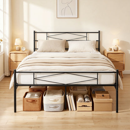 HOMCOM 5ft King Bed Frame with Headboard and Footboard, Metal Platform Bed Frame with 32 cm Underbed Storage, Black
