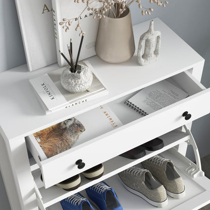 HOMCOM Narrow Shoe Cabinet with 2 Flip Drawers and Adjustable Shelves, White