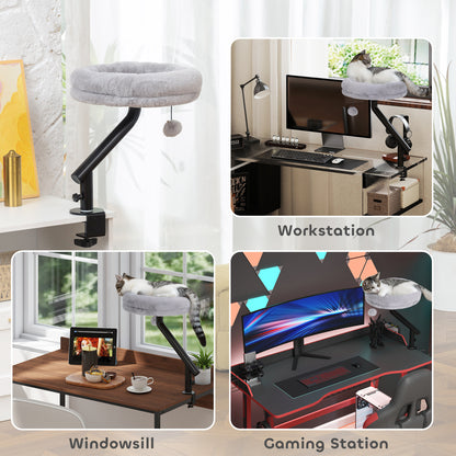 PawHut Cat Desk Bed, Cat Hammock 360° Rotatable Adjustable for Window, Table, Work, Grey