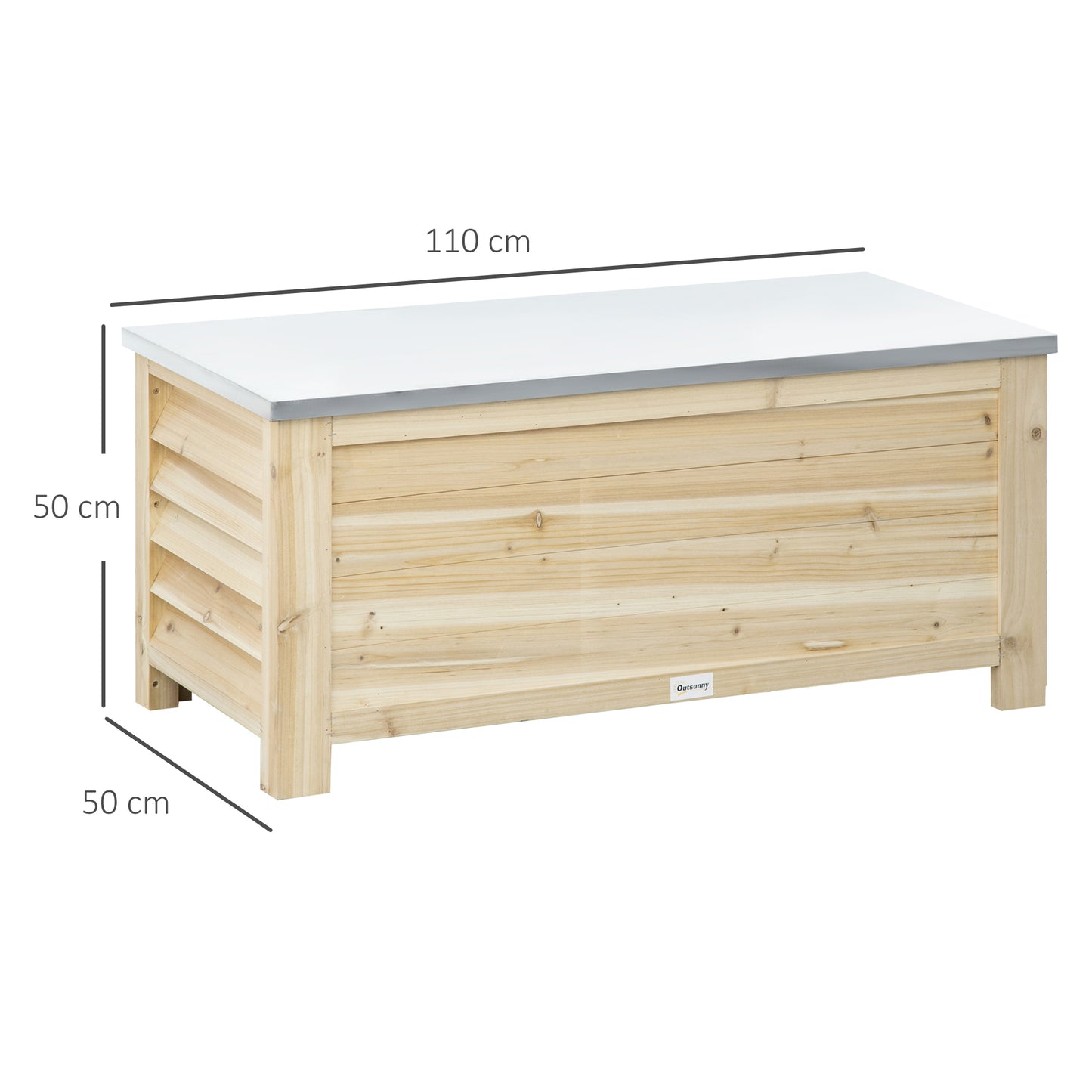 Outsunny 155L Outdoor Storage Box with Metal Top and Shutter Walls, Wooden Outside Tool organiser Container, for Garden, terrace--ChewyGames-ChewyGames