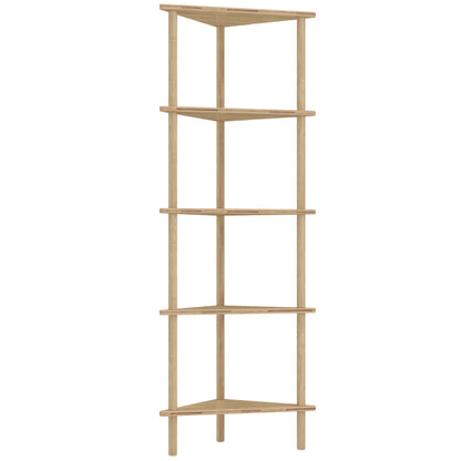 HOMCOM Bamboo Storage Shelf, 5-tier Corner Shelf, Freestanding Shelving Unit for Living Room, Home Office, Natural Wood Finish