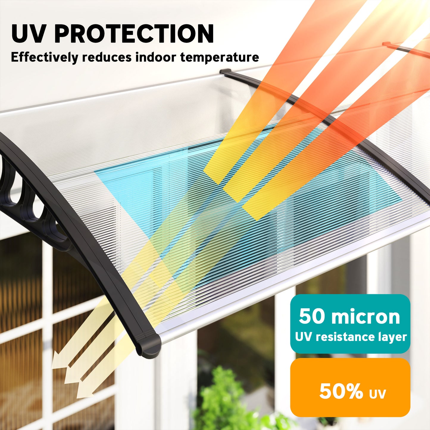 Outsunny Front Door Canopy, Outdoor Awning, Rain Shelter, 303 x 96cm , Clear
