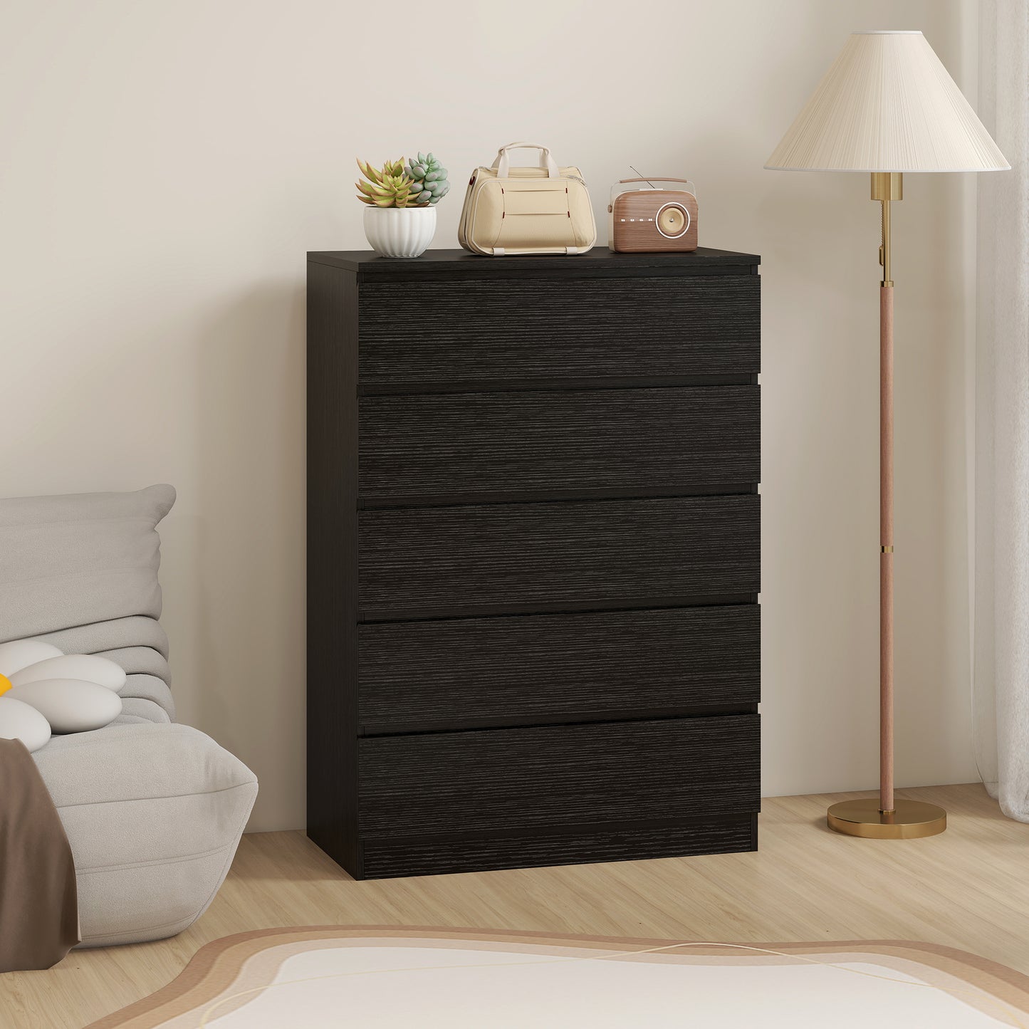 HOMCOM Chest of Drawers, 5 Drawer Dresser, Modern Storage Cabinet with 5 Drawers, for Bedroom, Living Room, Black