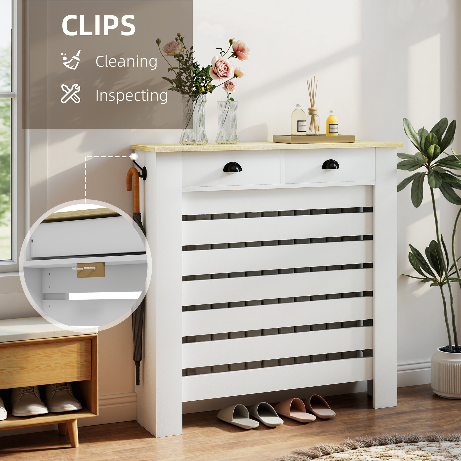HOMCOM 95.5H x 111Wcm Radiator Cover, with Drawer - White--ChewyGames-ChewyGames