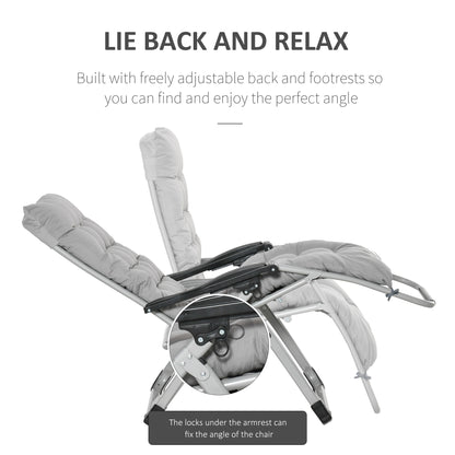 Outsunny 2pc Reclining Zero Gravity Sun Loungers ,Folding Chaise Lounge Chair with Cushions, Light Grey