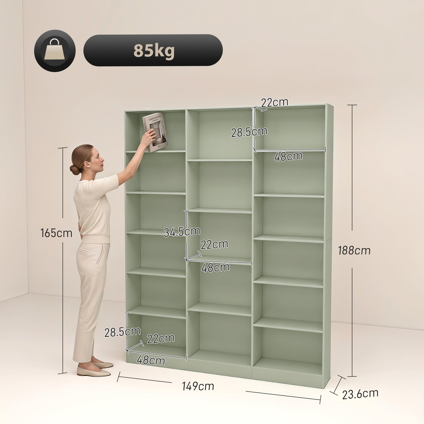HOMCOM Bookcase with Open Storage, 6-Tier Bookshelf with Anti-Tipping Hardware, Light Green