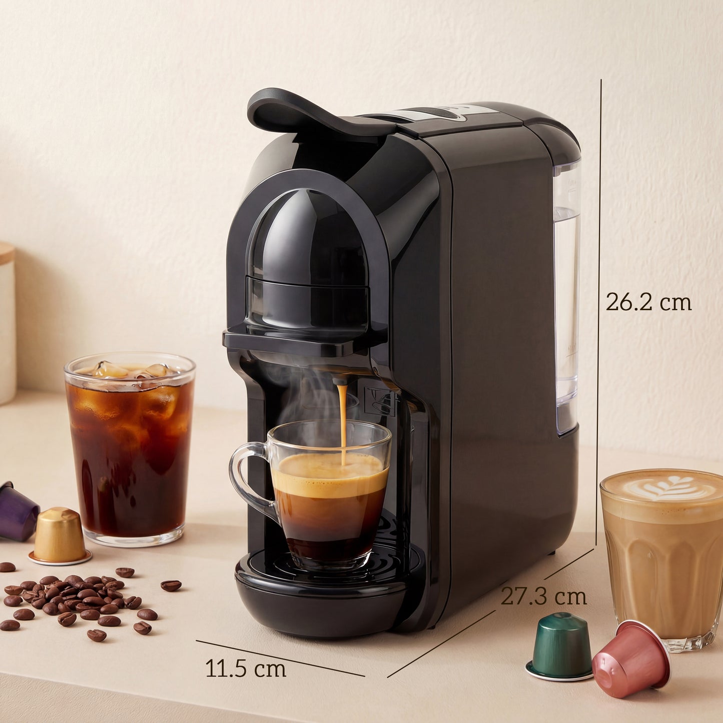 HOMCOM Pod Coffee Machine for Nespresso, Dolce Gusto Capsule & Ground Coffee, Small Semi Automatic Coffee Maker, 19 Bar, 0.6L
