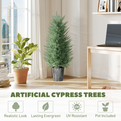 HOMCOM 90cm Artificial Cypress Trees Set of 2, UV Resistant Artificial Plants with Decorative Pot, Fake Plants for Indoor Outdoor Decor, Green--ChewyGames-ChewyGames