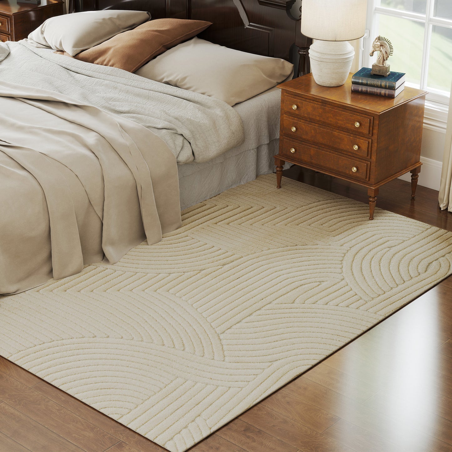 HOMCOM Modern Geometric Rug, Thick & Plush, Non-Slip, 230 x 160 cm – Cream, Living Room/Bedroom/Office