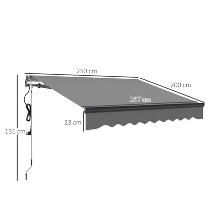 Outsunny 2.5 x 2m Electric Awning with Remote Controller, Aluminium Frame Retractable Awning, Dark Grey