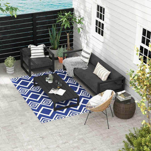 Outsunny Plastic Straw Reversible RV Outdoor Rug with Carry Bag, 182 x 274cm, Blue and White--ChewyGames-ChewyGames