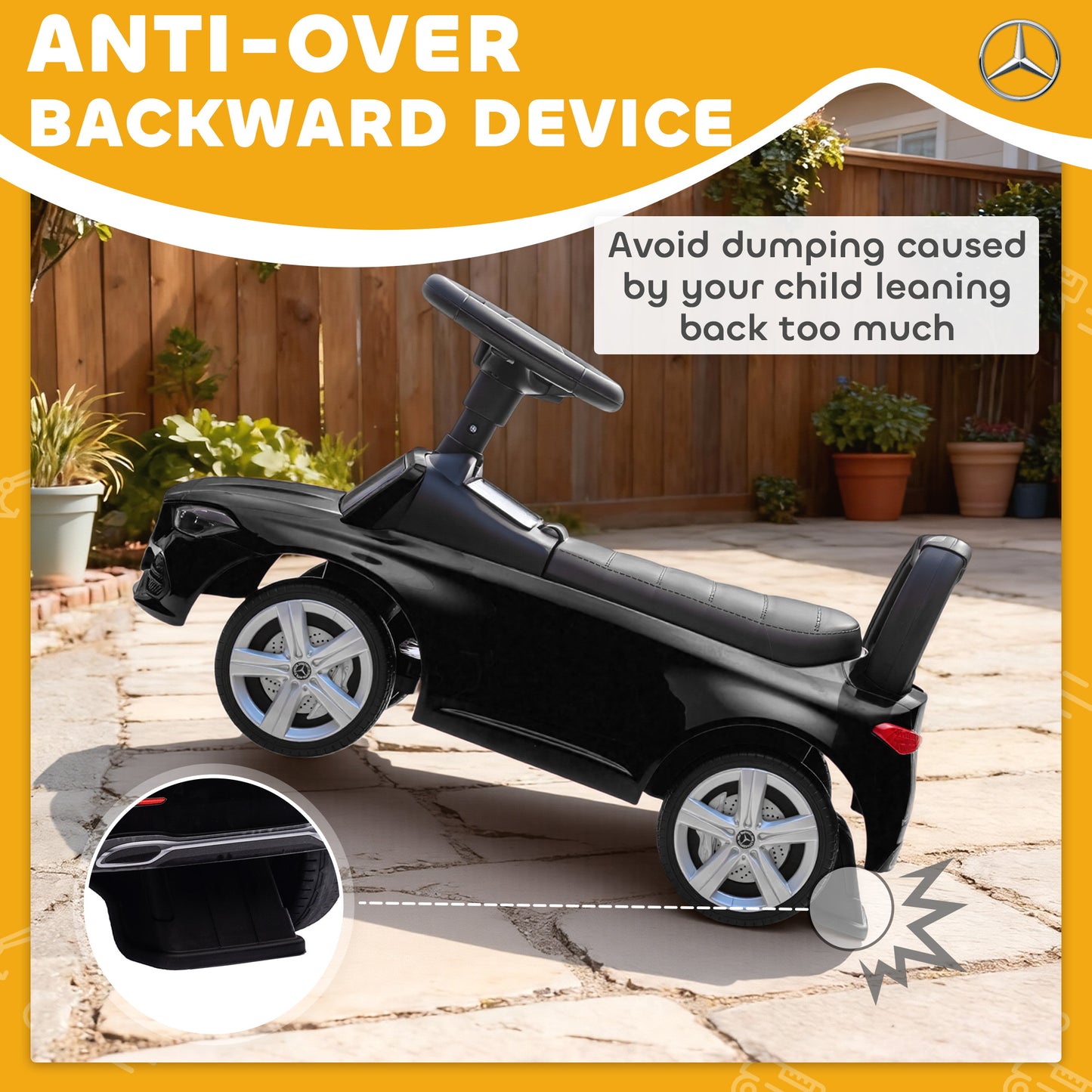 AIYAPLAY Official Mercedes-Benz Ride On Car, Foot to Floor Sliding Walker with Horn, Engine Sounds and Under-Seat Storage, Black
