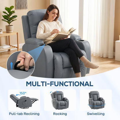 HOMCOM Massage Recliner Armchair, PU Leather Recliner Chair, Grey