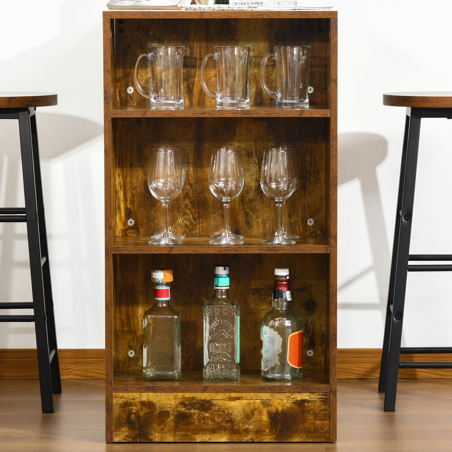 HOMCOM Industrial Bar Table Set for 2, 3 Pieces Pub Table and Bar Stools with Storage Shelf for Kitchen