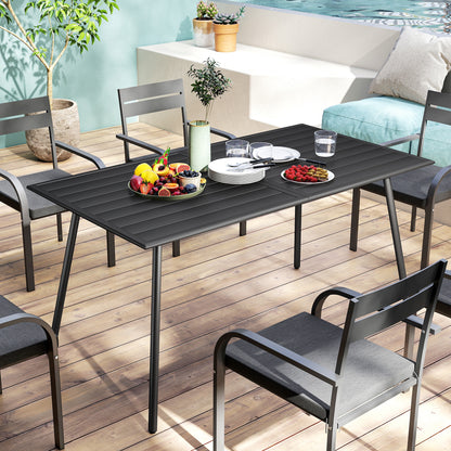 Outsunny Rectangle Garden Table with Slat Top, Steel Frame, Outdoor Table for 6 Person, 150 x 80 x 74 cm, Black--ChewyGames-ChewyGames