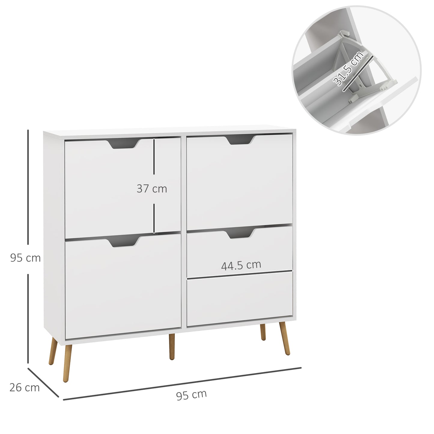 HOMCOM Shoe Storage Cabinet, 4 Flip Drawers, Shoe Organizer for 8-16 Pairs of Shoes, White