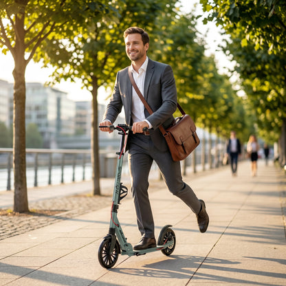 SPORTNOW Foldable Kick Scooter with Height Adjustable Handlebar, One-click Folding Adult Scooters with 200 mm Big Wheels, Silver Tone