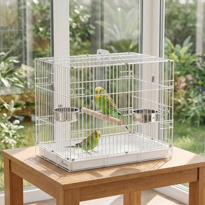 PawHut Bird Cage Foldable Portable Budgie Cage with Wooden Perch 2 Bowls for Travel 49 x 31 x 40 cm Black